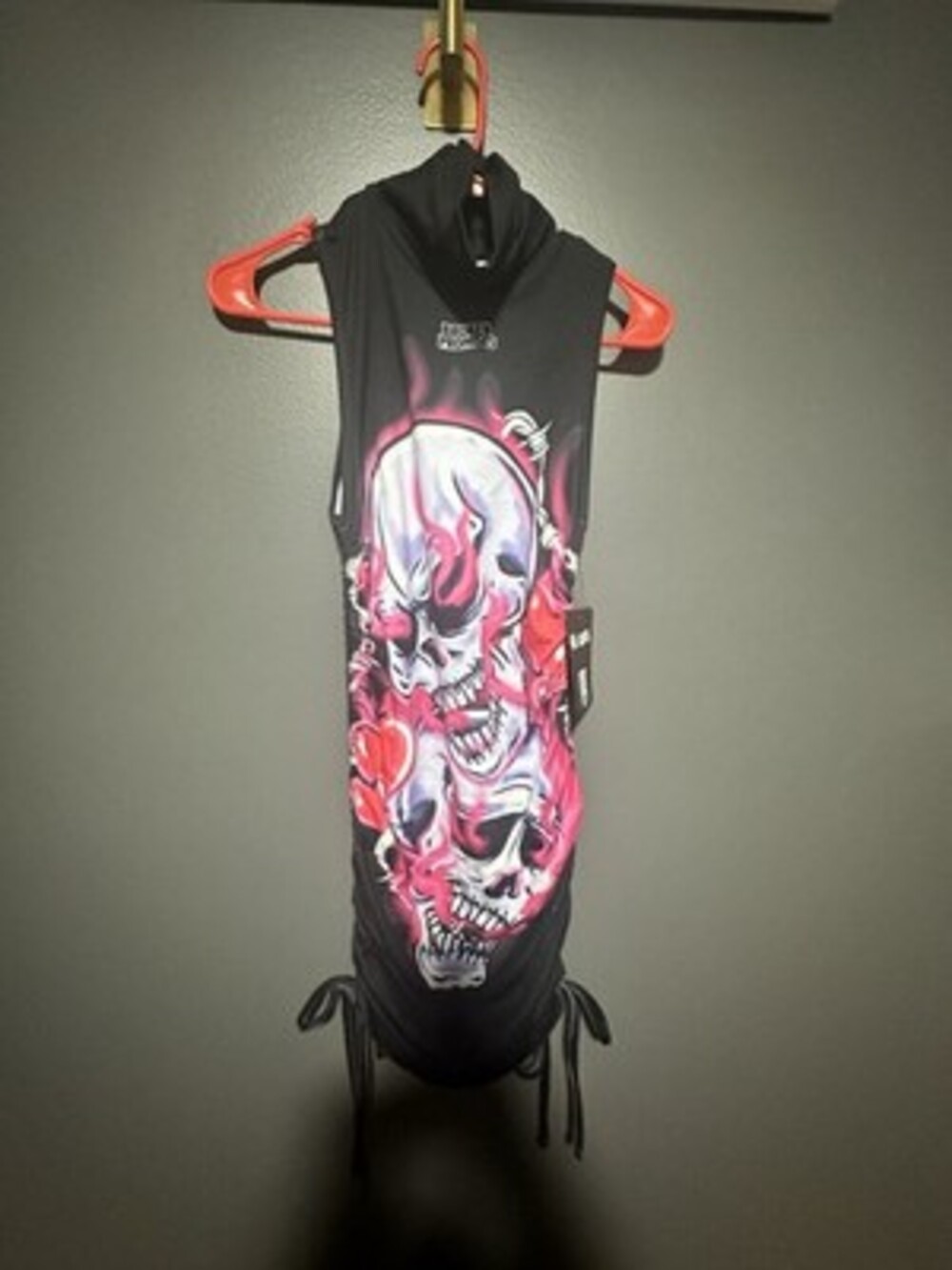 Broken Promises XS Gets Hurt Cinched Black Hooded Sleeveless Dress Skulls NWT